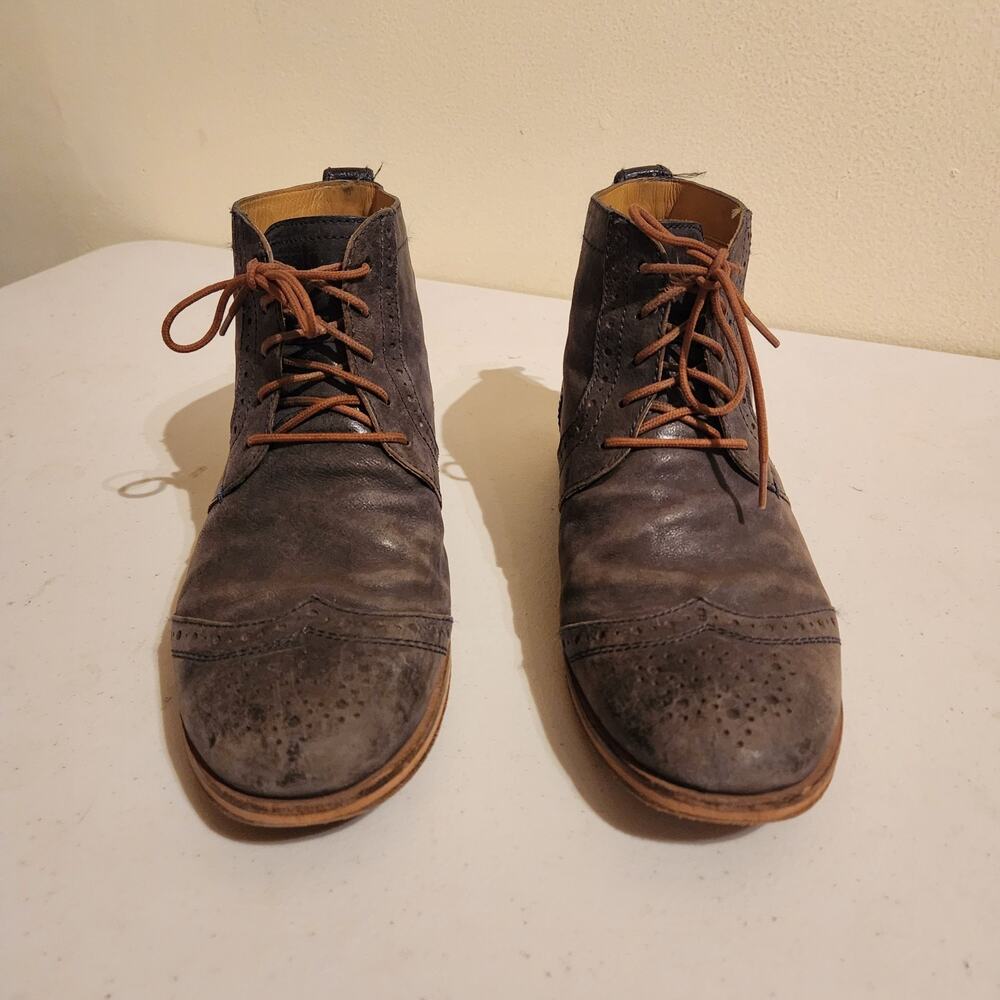 J Shoes Olympias Grey Lace Up Leather Boots Sz 8 Academia Preppy Wing Tip Shoes - Picture 2 of 10